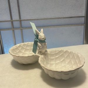 Brand New Mud Pie Double Candy Bowl With Rabbit.